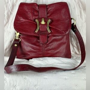 B. Makowsky Red Leather Hobo Crossbody Bag with Gold Hardware